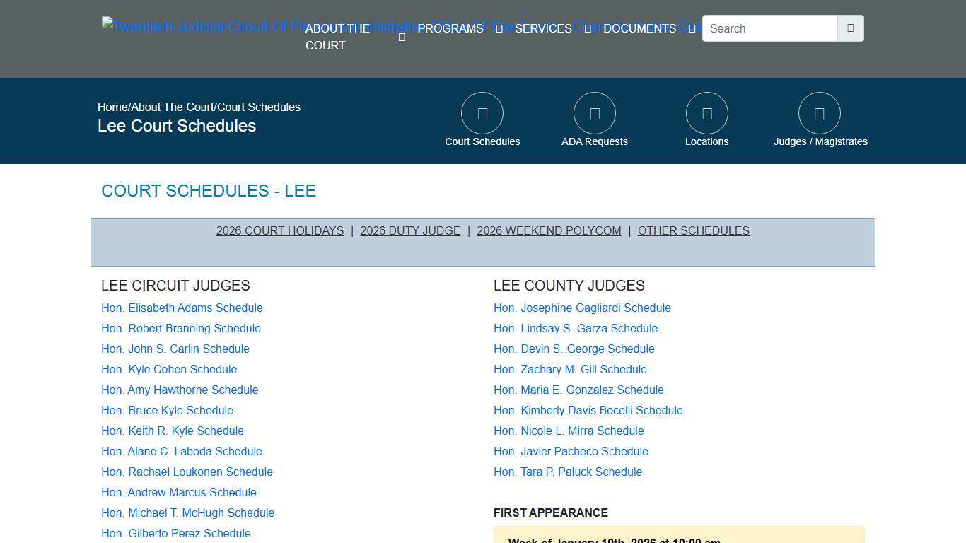 Lee Court Schedules